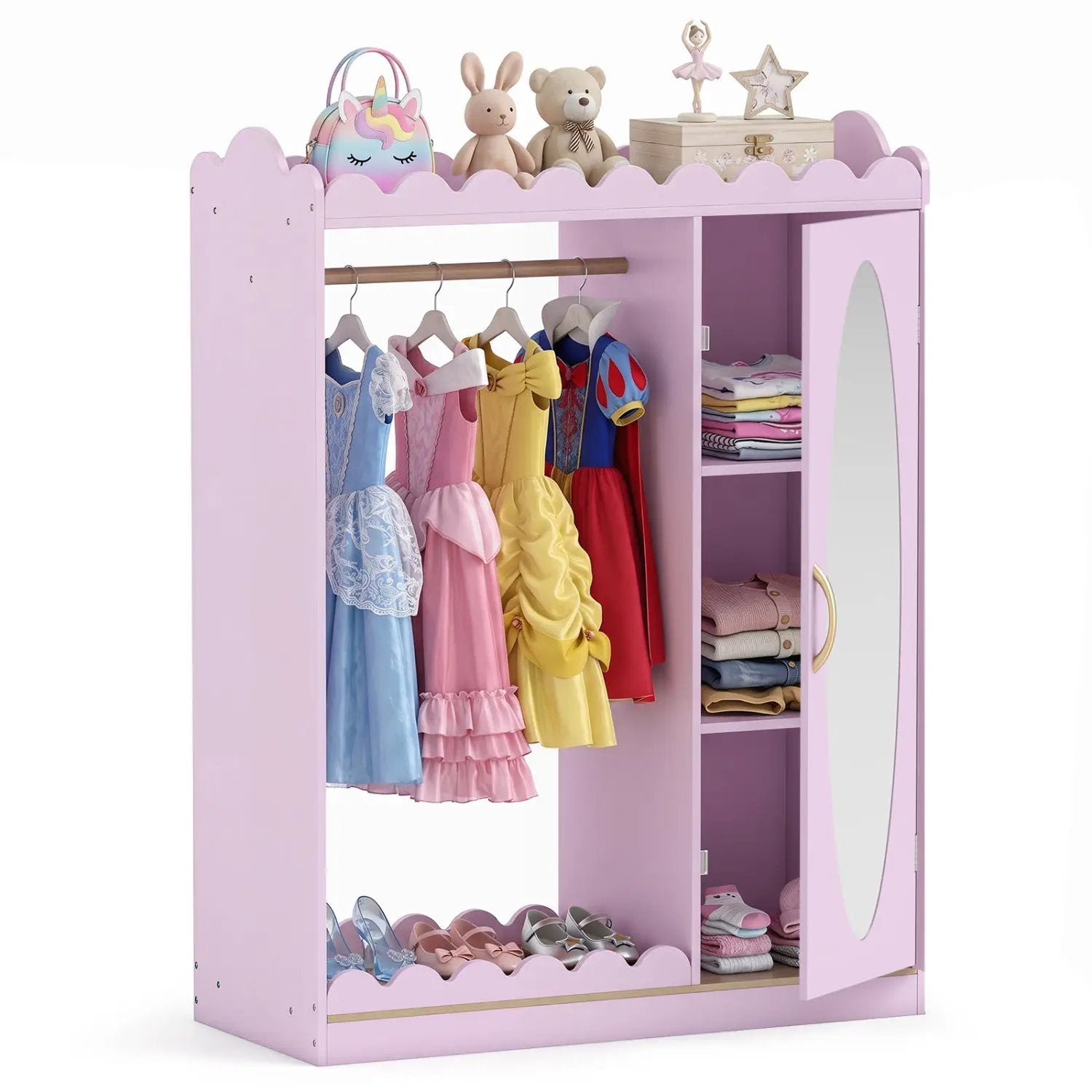 Kids Dress Up Storage Cabinet with Full Length Mirror - Pink by DirectDeals