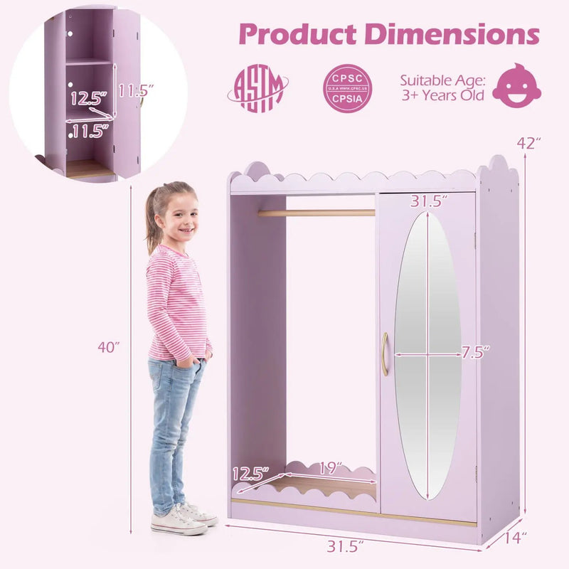Kids Dress Up Storage Cabinet with Full Length Mirror - Pink by DirectDeals