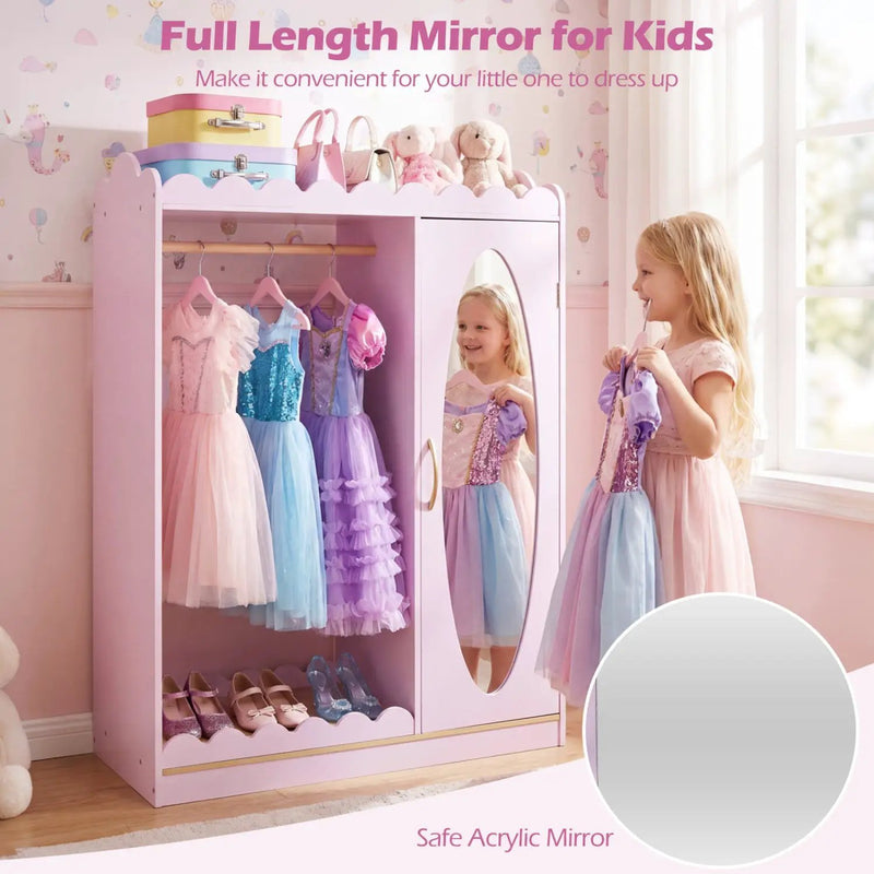Kids Dress Up Storage Cabinet with Full Length Mirror - Pink by DirectDeals