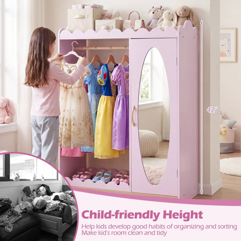Kids Dress Up Storage Cabinet with Full Length Mirror - Pink by DirectDeals