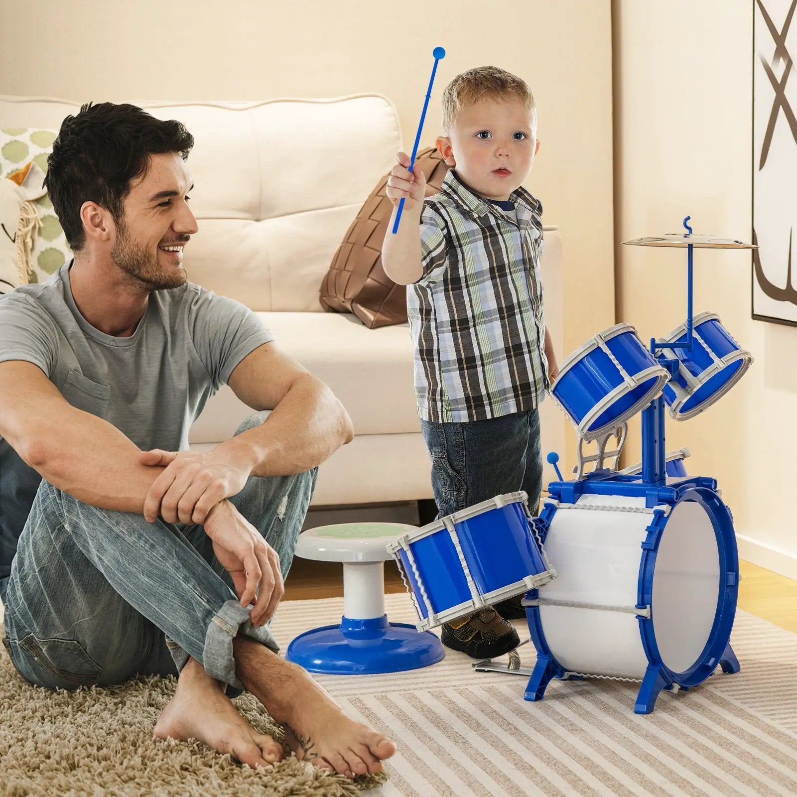 Kids Drum Set Educational Percussion Musical Instrument Toy with Bass Drum-Blue by DirectDeals