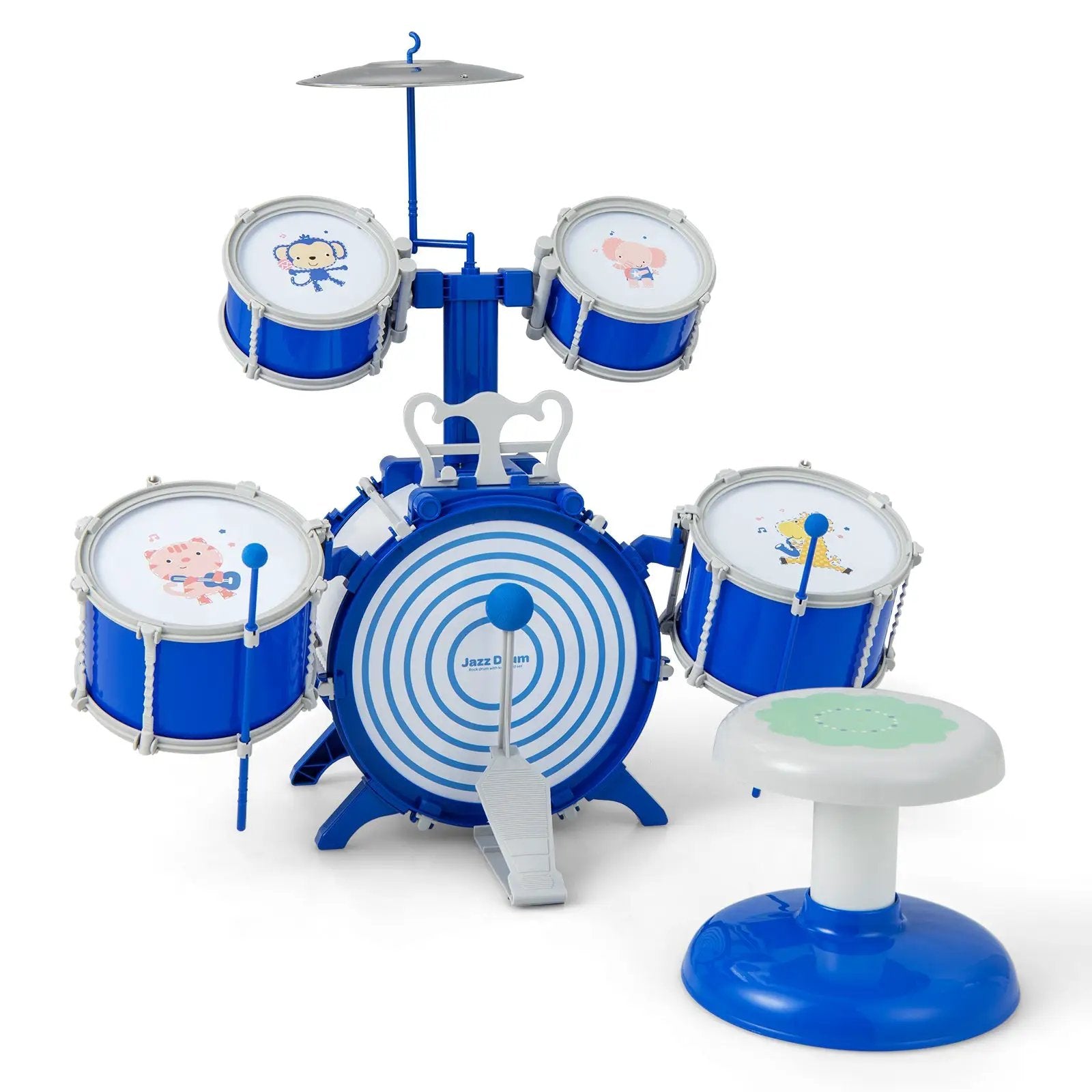 Kids Drum Set Educational Percussion Musical Instrument Toy with Bass Drum-Blue by DirectDeals