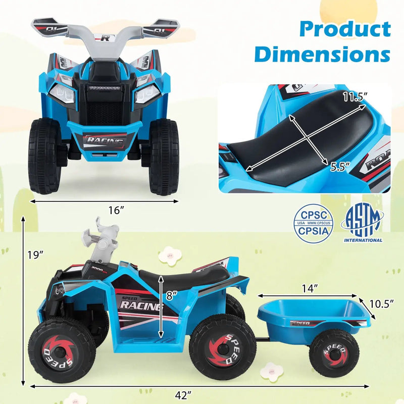 6V Kids Electric ATV Quad Car with Detachable Trailer by DirectDeals