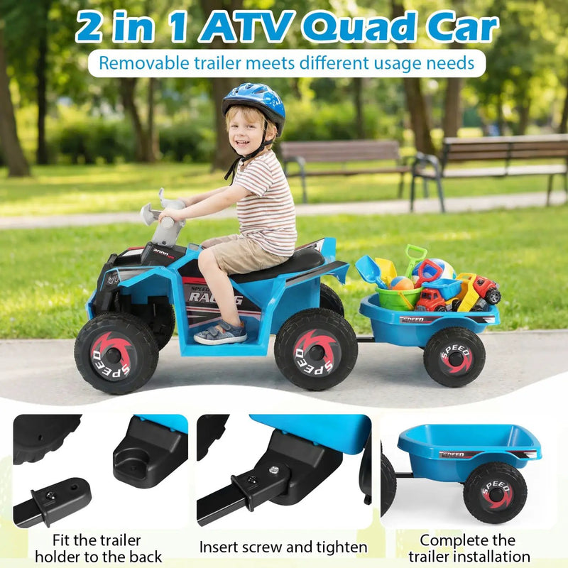 6V Kids Electric ATV Quad Car with Detachable Trailer by DirectDeals