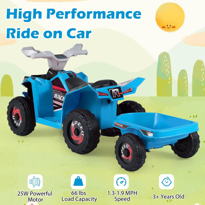 6V Kids Electric ATV Quad Car with Detachable Trailer by DirectDeals