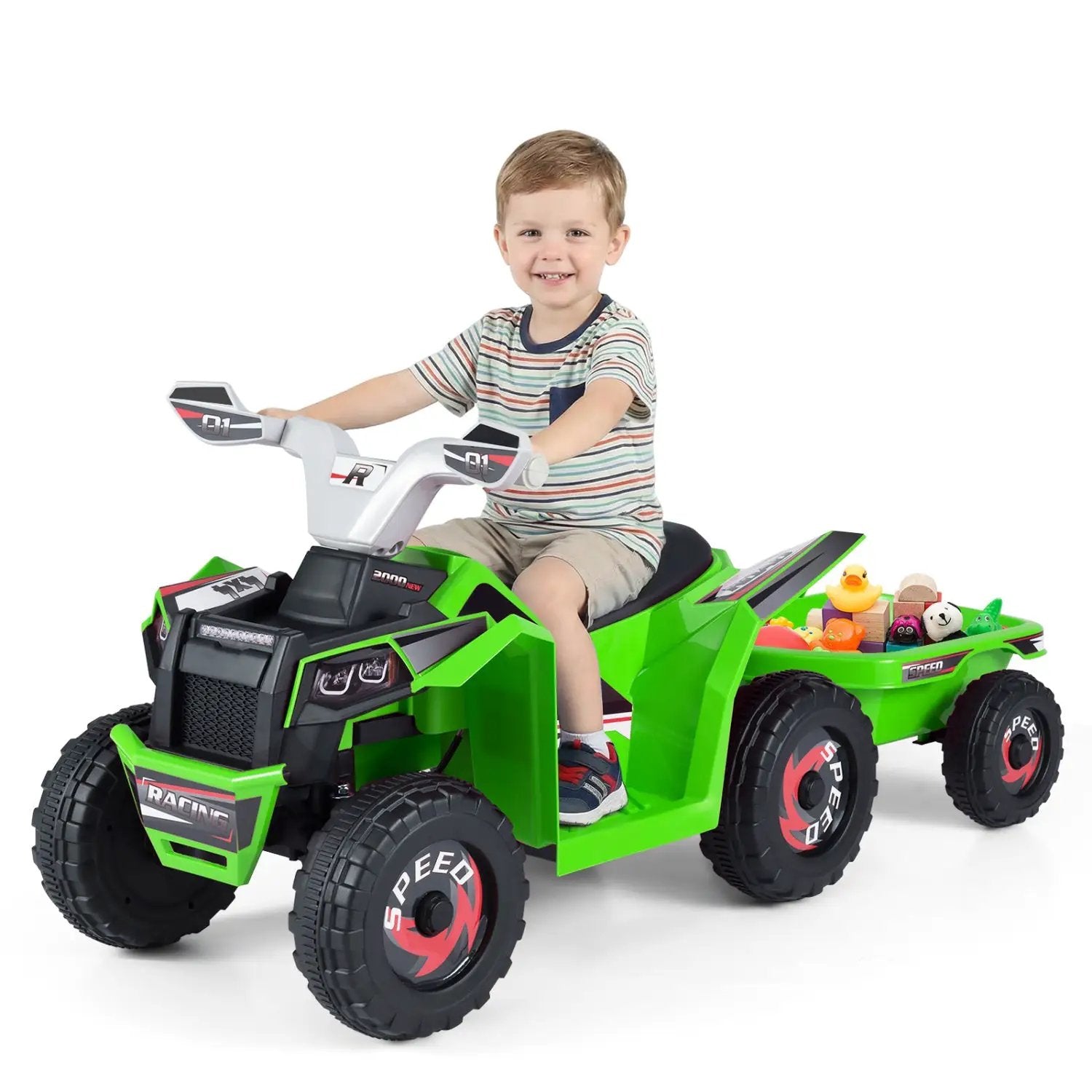 6V Kids Electric ATV Quad Car with Detachable Trailer by DirectDeals