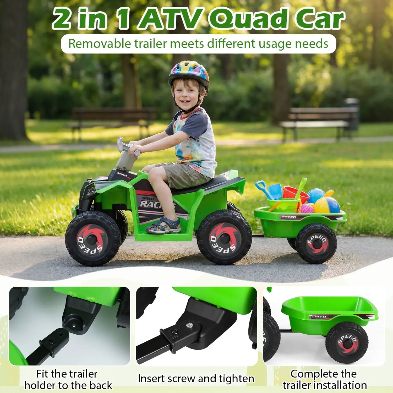 6V Kids Electric ATV Quad Car with Detachable Trailer by DirectDeals