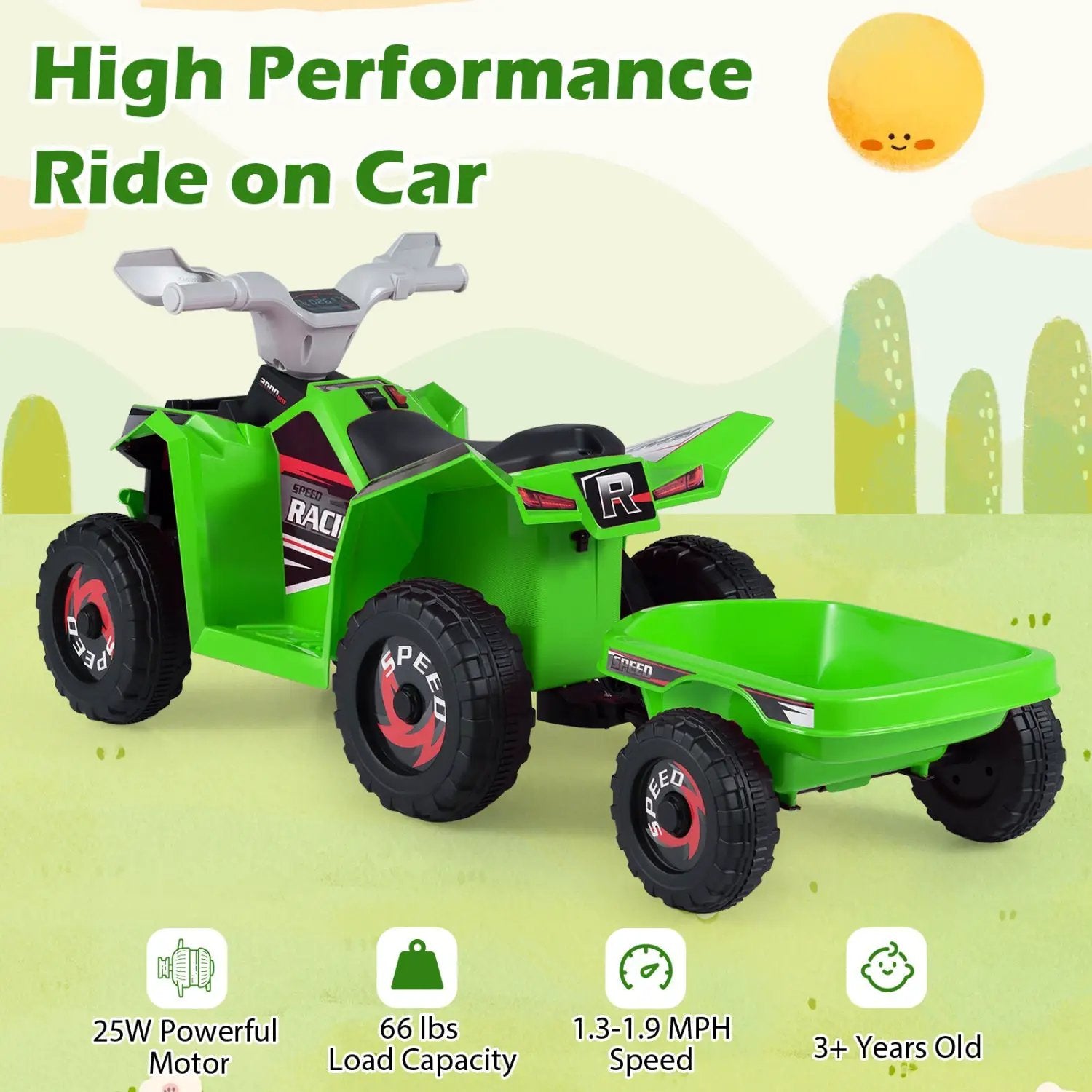 6V Kids Electric ATV Quad Car with Detachable Trailer by DirectDeals