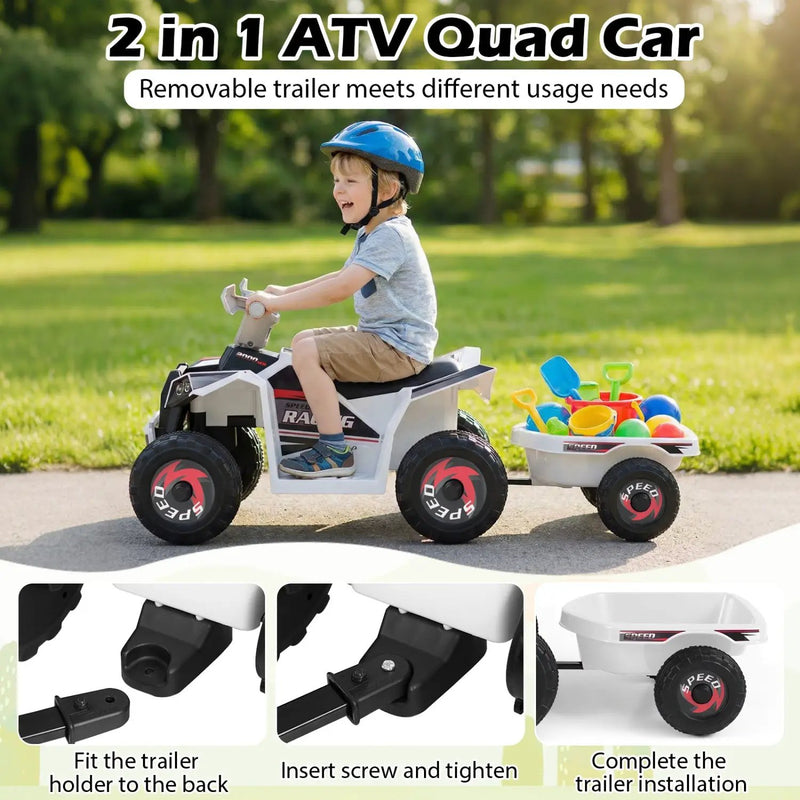 6V Kids Electric ATV Quad Car with Detachable Trailer by DirectDeals