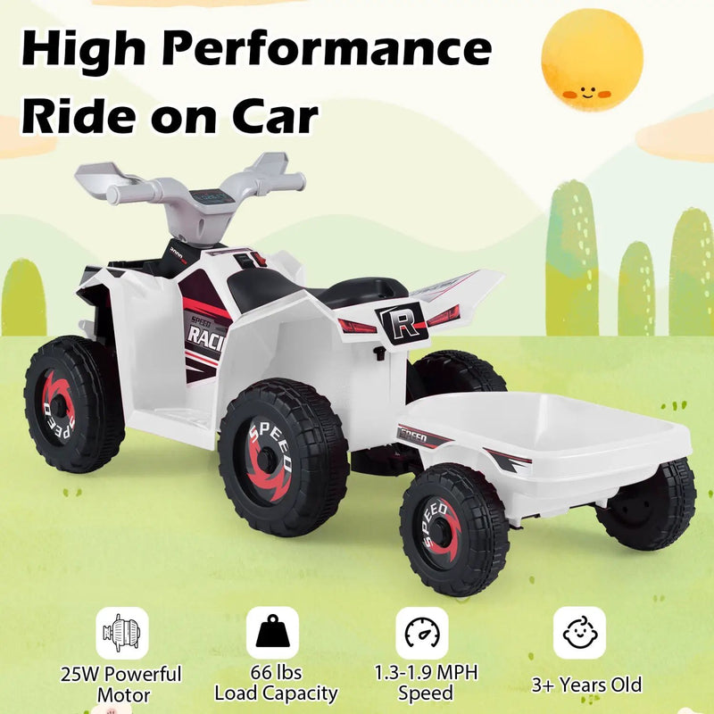 6V Kids Electric ATV Quad Car with Detachable Trailer by DirectDeals