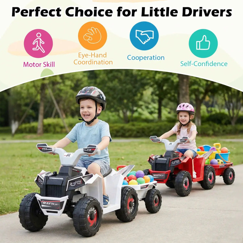 6V Kids Electric ATV Quad Car with Detachable Trailer by DirectDeals