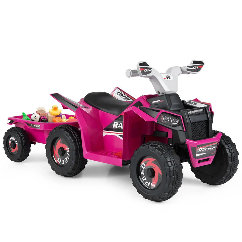 6V Kids Electric ATV Quad Car with Detachable Trailer by DirectDeals