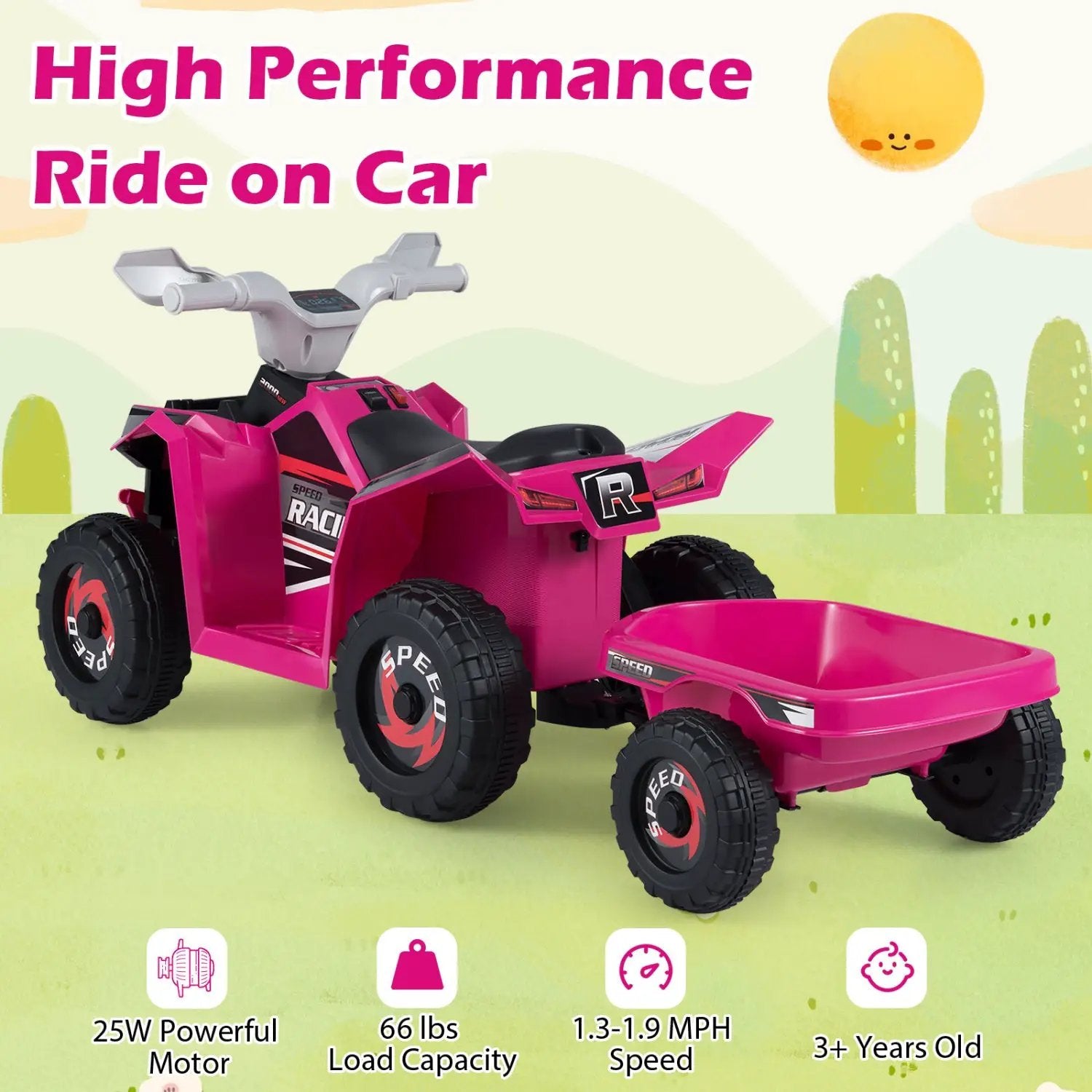 6V Kids Electric ATV Quad Car with Detachable Trailer by DirectDeals