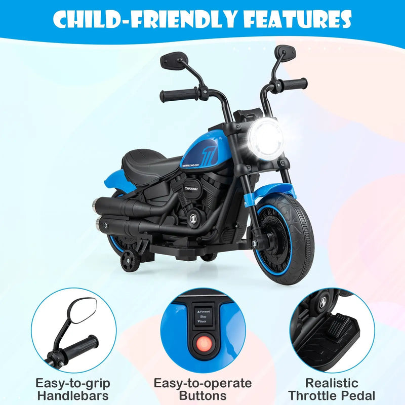 Kids Electric Motorcycle with Training Wheels and LED Headlights by DirectDeals