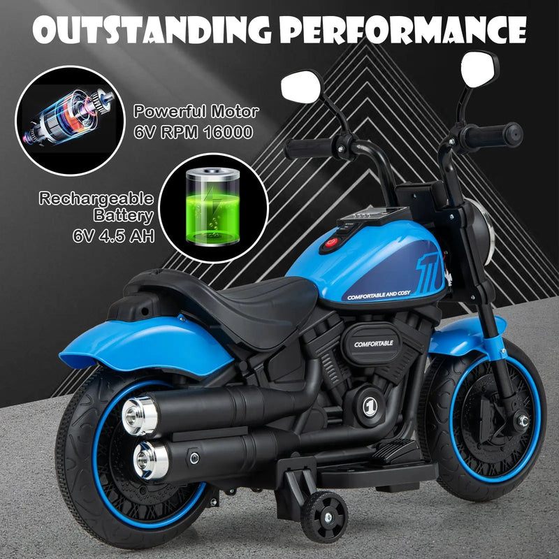 Kids Electric Motorcycle with Training Wheels and LED Headlights by DirectDeals