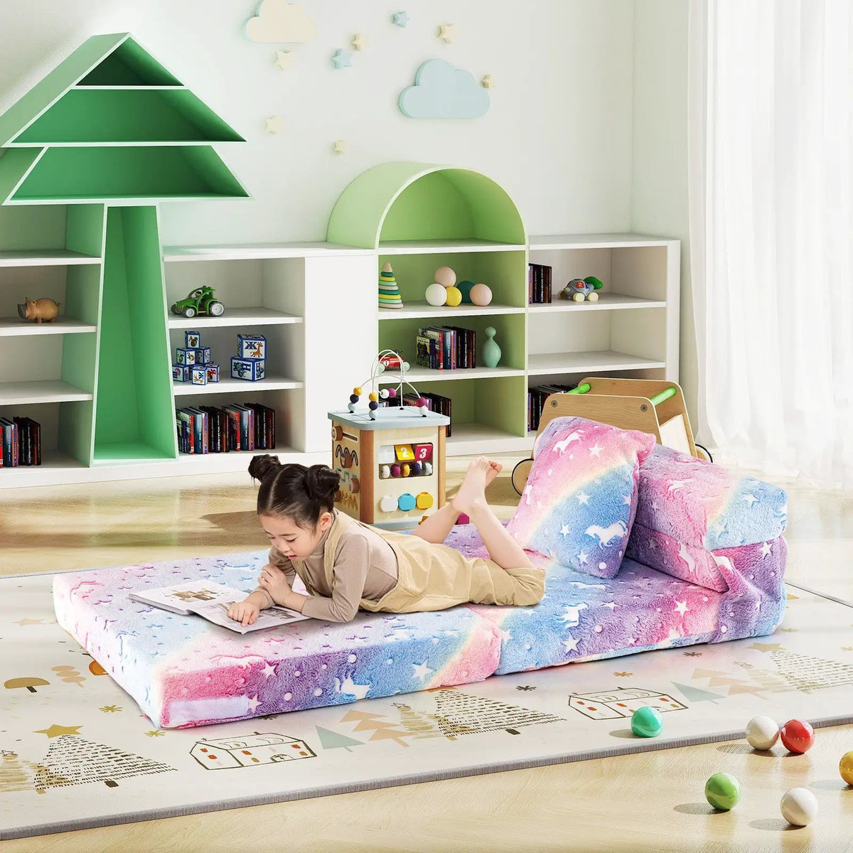 Kids Folding Sofa Bed Floor Mattress Glow in the Dark with Pillow by DirectDeals