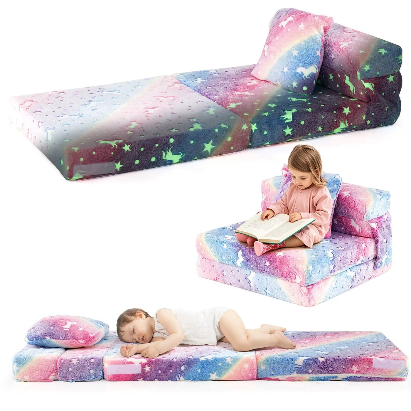 Kids Folding Sofa Bed Floor Mattress Glow in the Dark with Pillow by DirectDeals