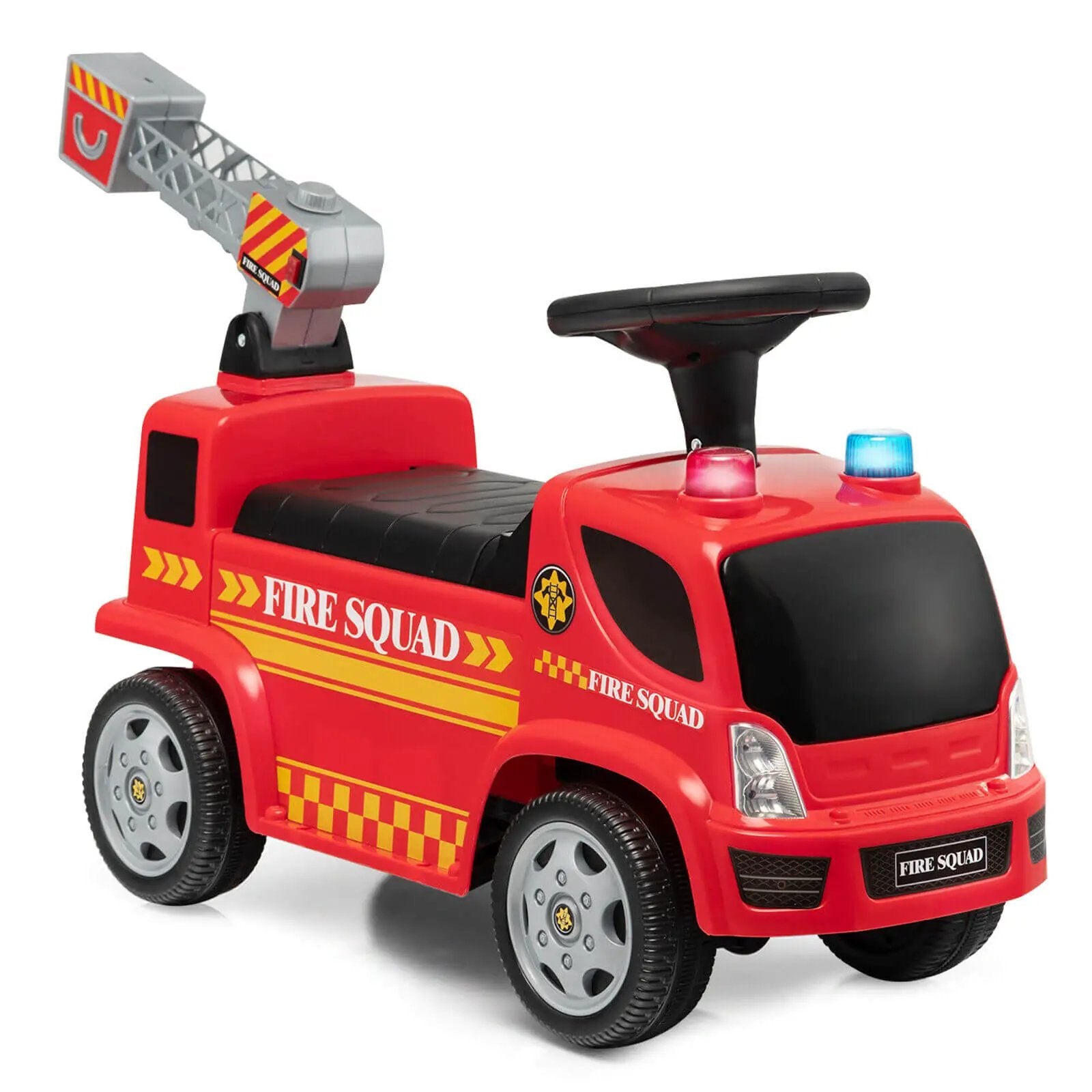 Kids Push Ride On Fire Truck with Ladder Bubble Maker and Headlights-Red by DirectDeals