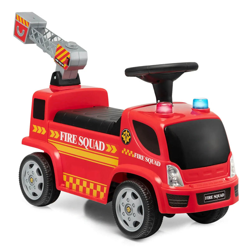 Kids Push Ride On Fire Truck with Ladder Bubble Maker and Headlights-Red by DirectDeals