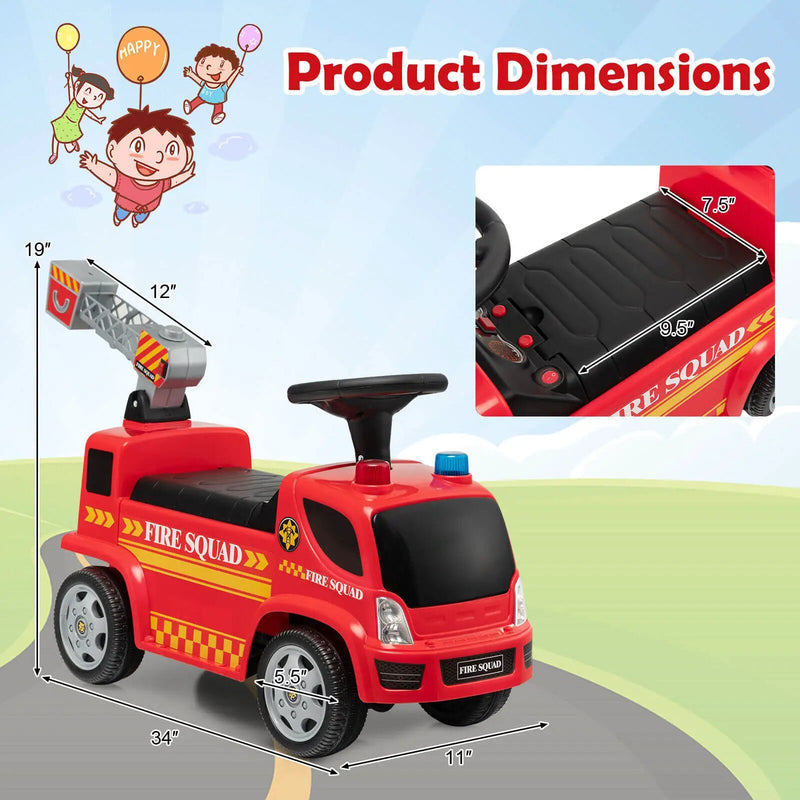 Kids Push Ride On Fire Truck with Ladder Bubble Maker and Headlights-Red by DirectDeals