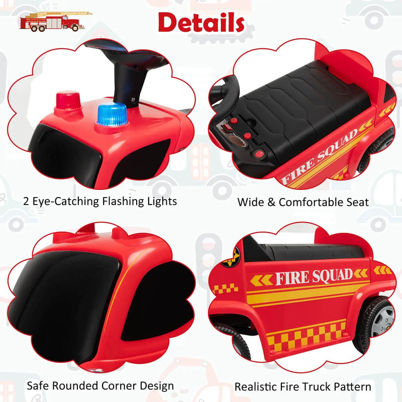 Kids Push Ride On Fire Truck with Ladder Bubble Maker and Headlights-Red by DirectDeals