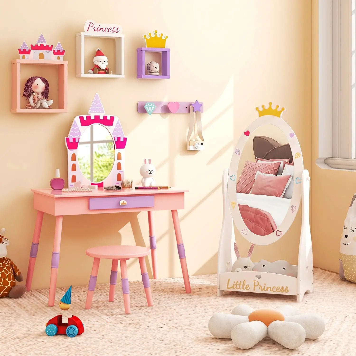 Kids Full Length Mirror with Rotatable Design and Shelf by DirectDeals