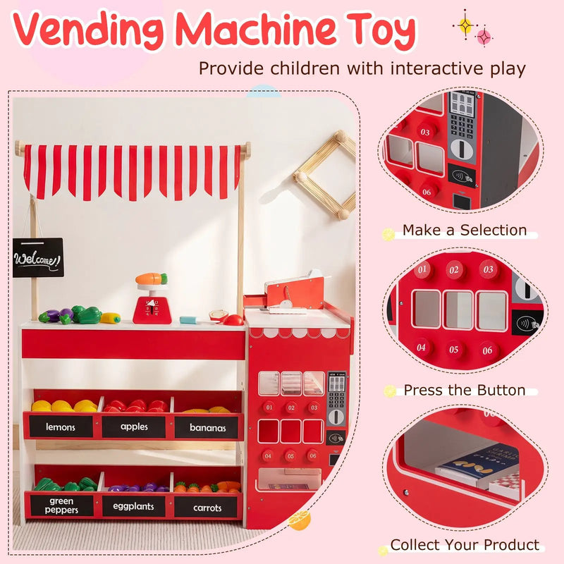 Kids Grocery Store Playset Wooden Pretend Play Supermarket with Shopping Cart by DirectDeals