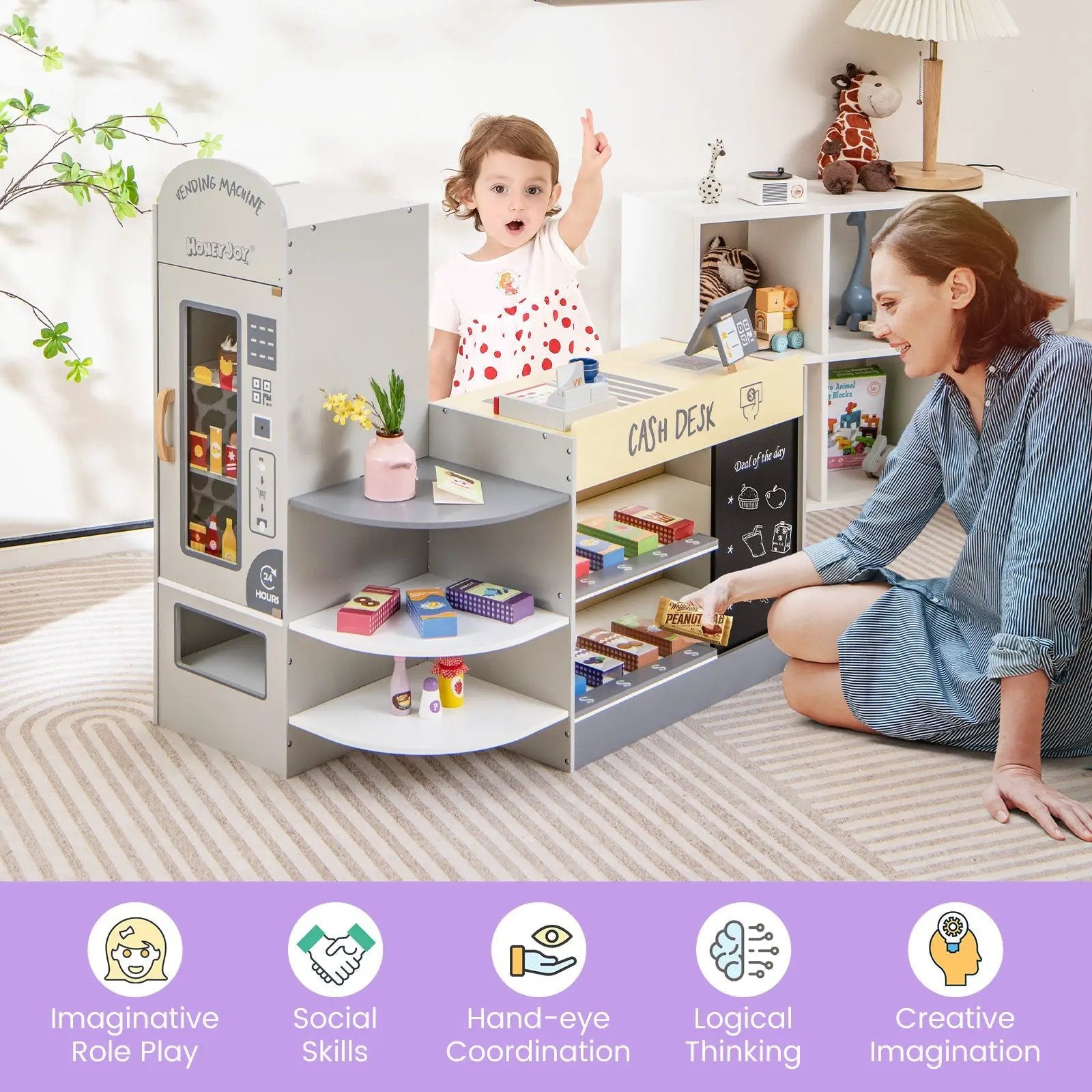 Kids Grocery Store Playset with Cash Register POS Machine-Gray by DirectDeals