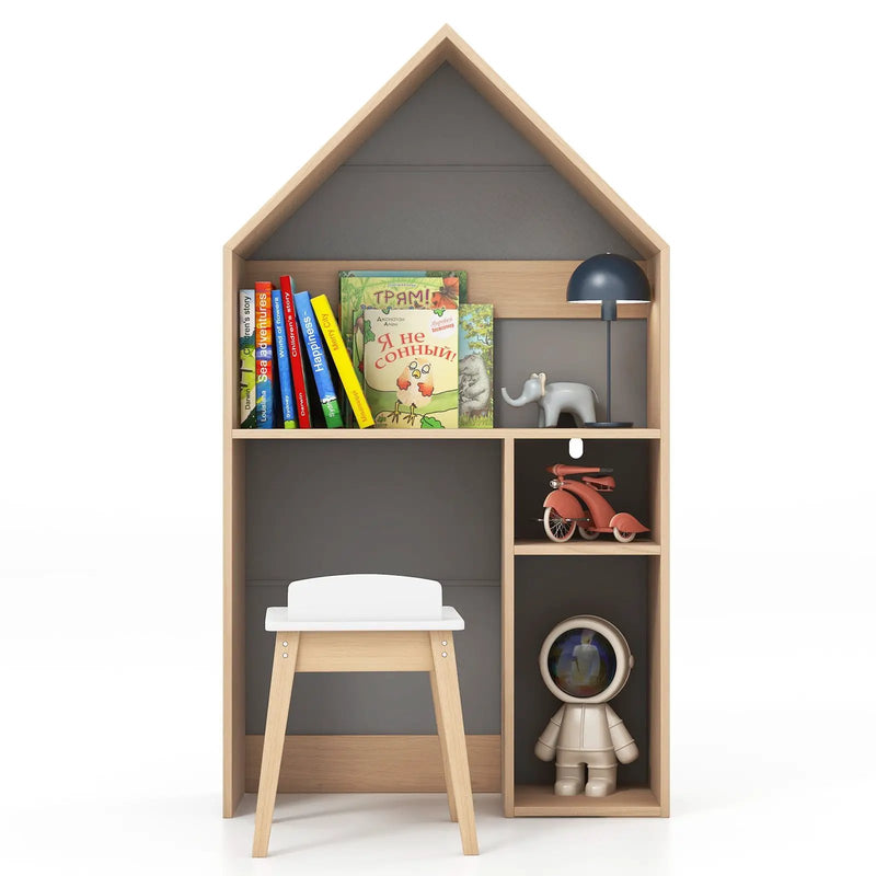 2-in-1 Kids House-Shaped Table and Chair Set-Gray by DirectDeals