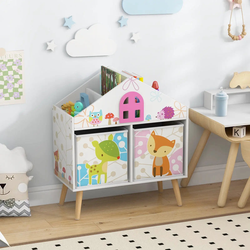 Kids House-shaped Bookshelf with 2 Storage Bins for Kids Room Playroom-White by DirectDeals