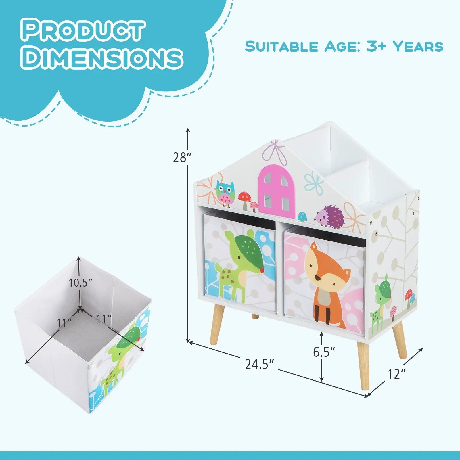 Kids House-shaped Bookshelf with 2 Storage Bins for Kids Room Playroom-White by DirectDeals