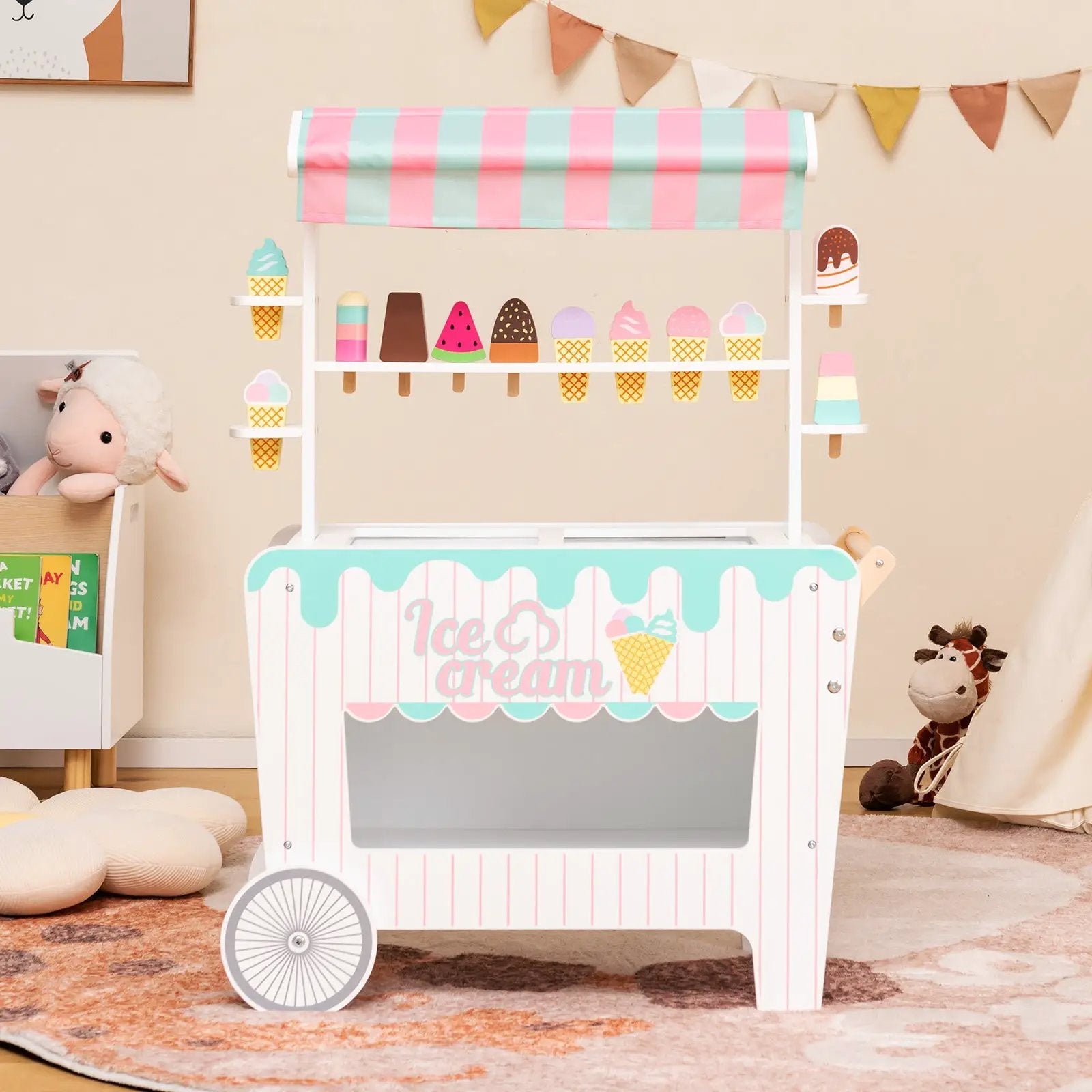 Kids Ice Cream Cart Playset with Display Rack and Accessories by DirectDeals