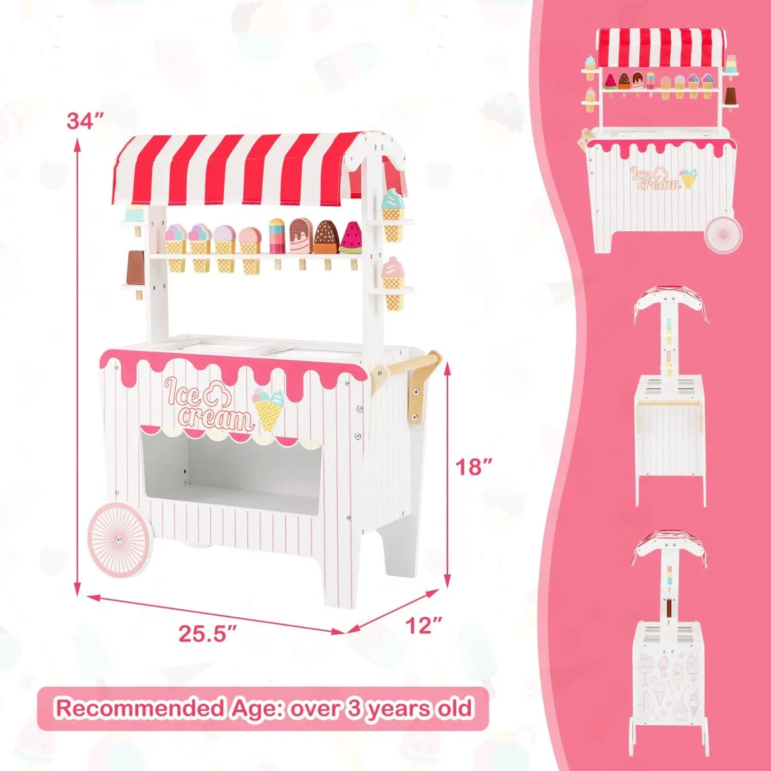 Ice Cream Cart Playset with Display Rack and Accessories by DirectDeals