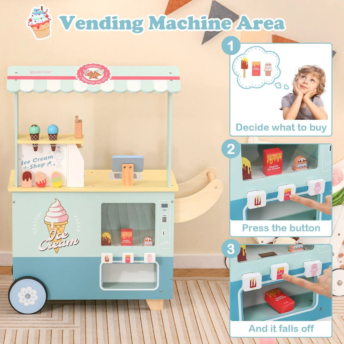 Kids Ice Cream Truck Pretend Play Set for Toddlers with Vending Machine by DirectDeals