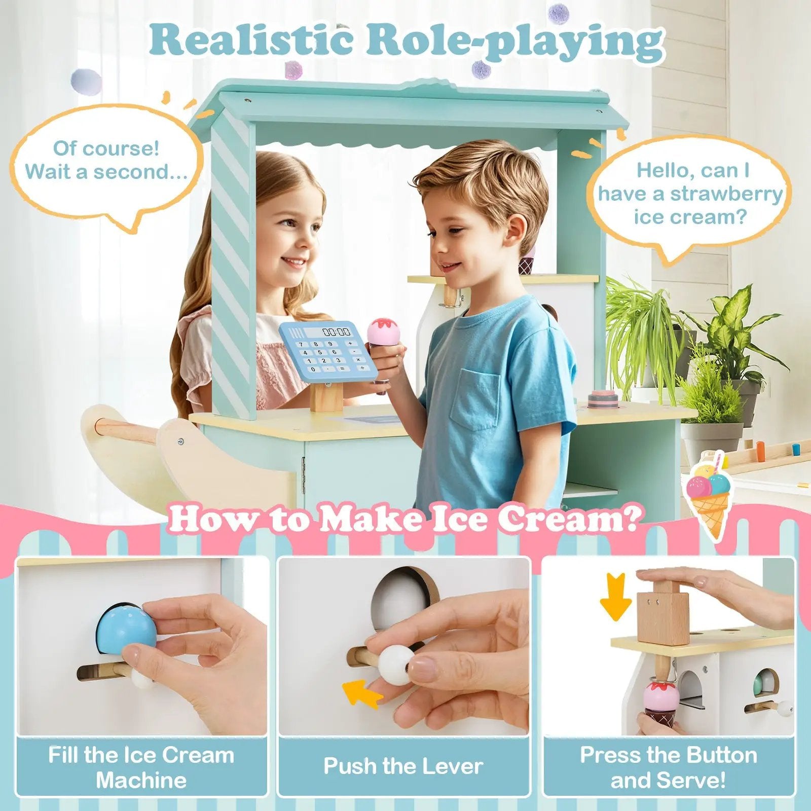 Kids Ice Cream Truck Pretend Play Set for Toddlers with Vending Machine by DirectDeals