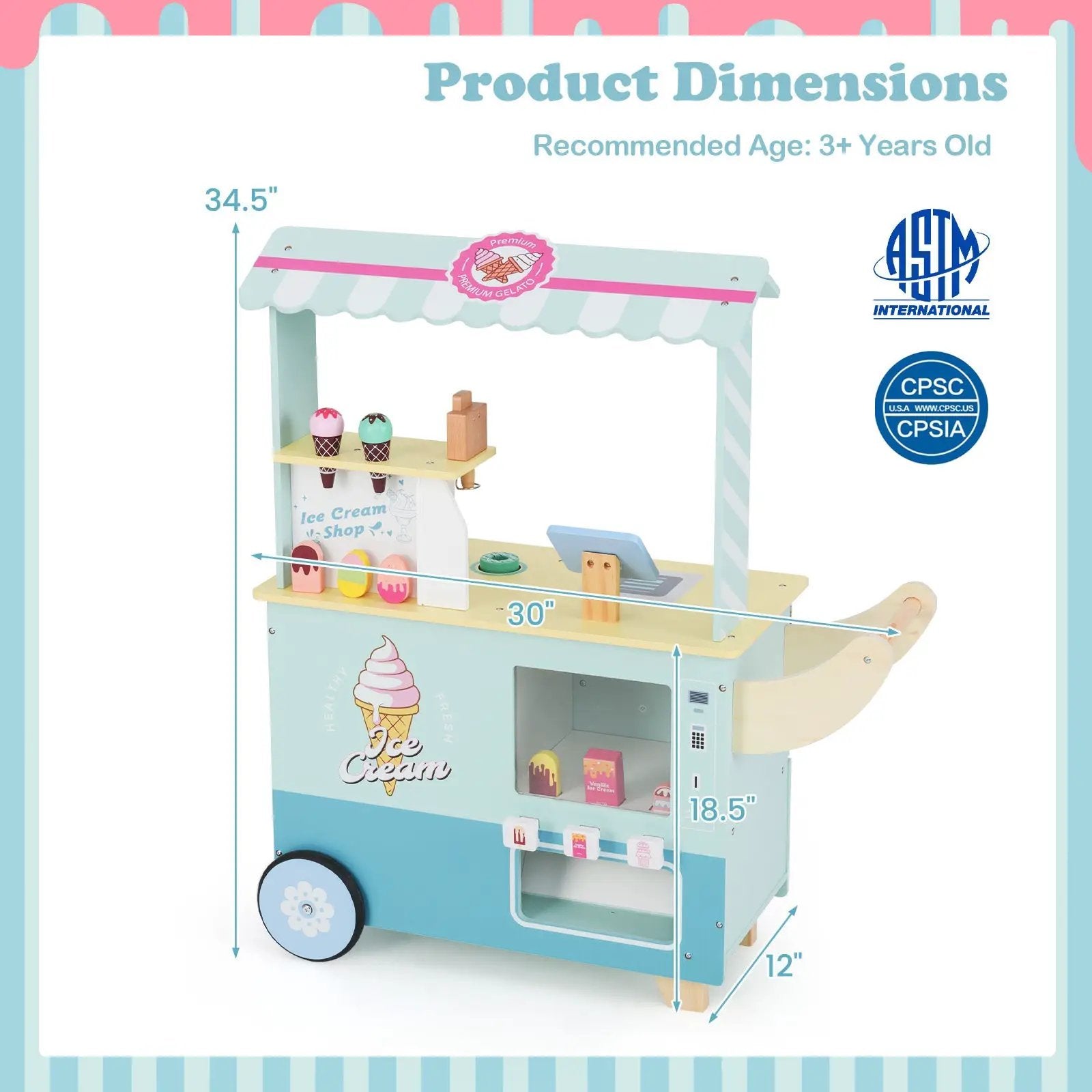 Kids Ice Cream Truck Pretend Play Set for Toddlers with Vending Machine by DirectDeals