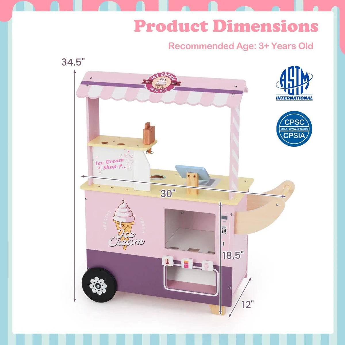 Kids Ice Cream Truck Pretend Play Set for Toddlers with Vending Machine by DirectDeals