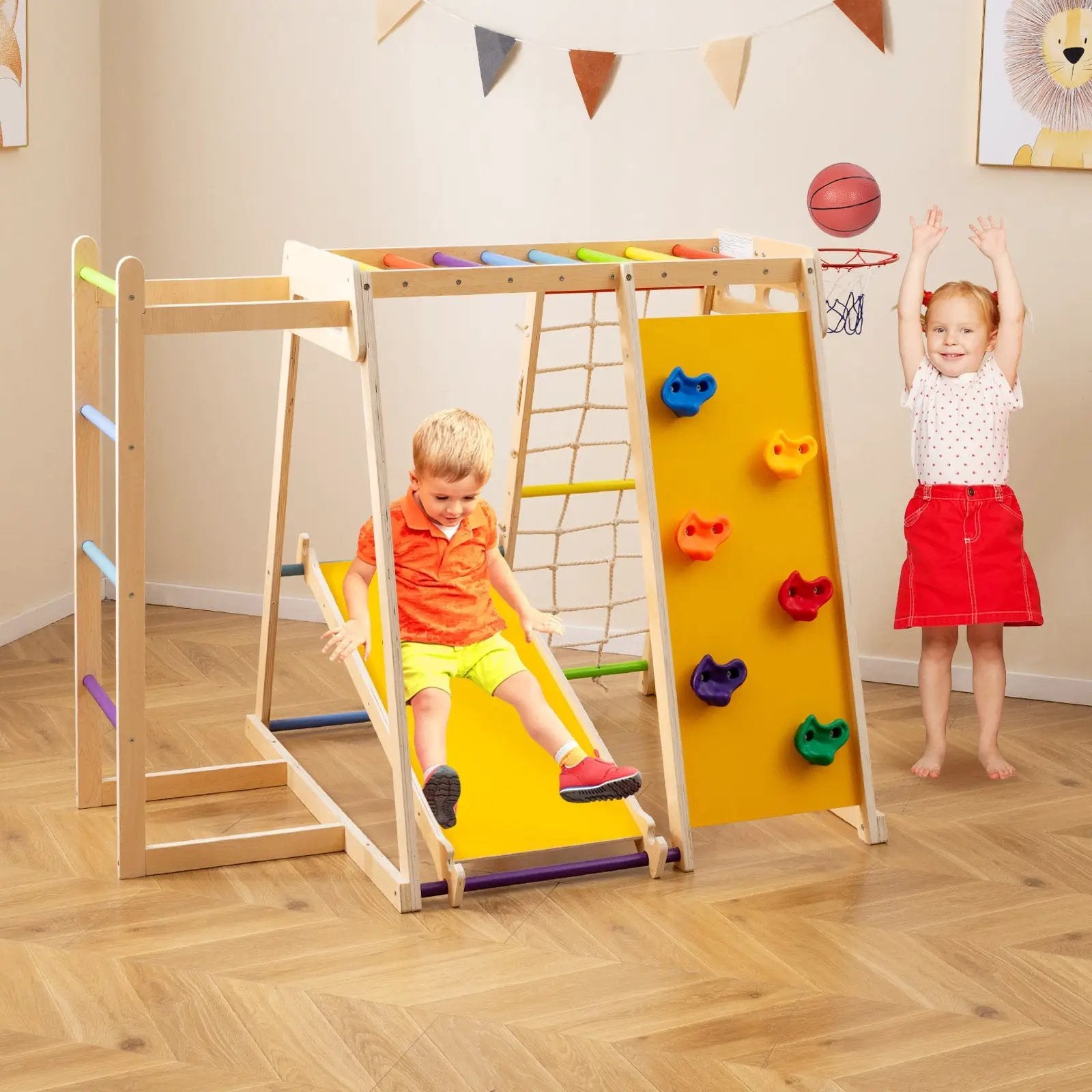 Kids Indoor Playground 6-in-1 Jungle Gym for 3-14 Years Olds by DirectDeals