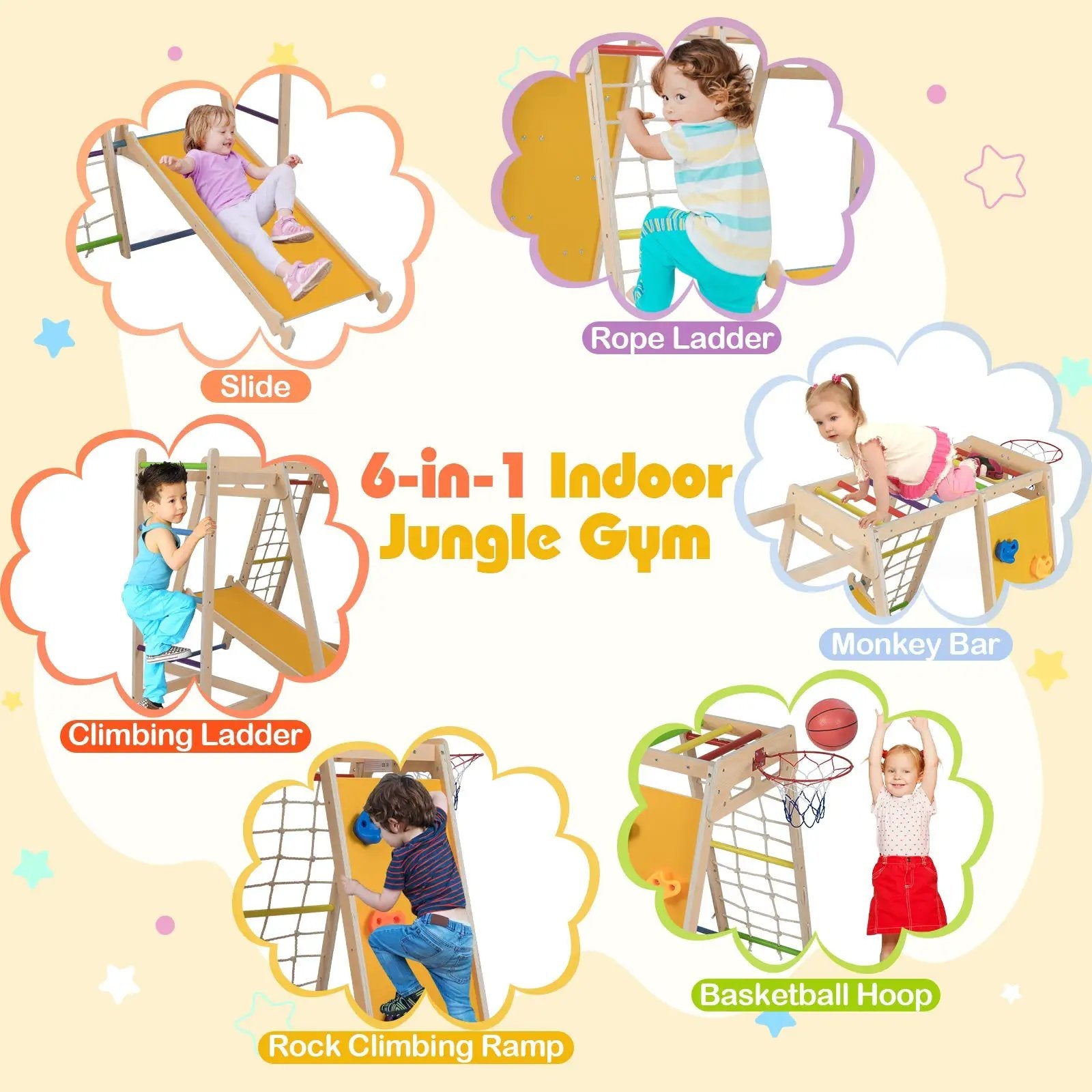 Kids Indoor Playground 6-in-1 Jungle Gym for 3-14 Years Olds by DirectDeals