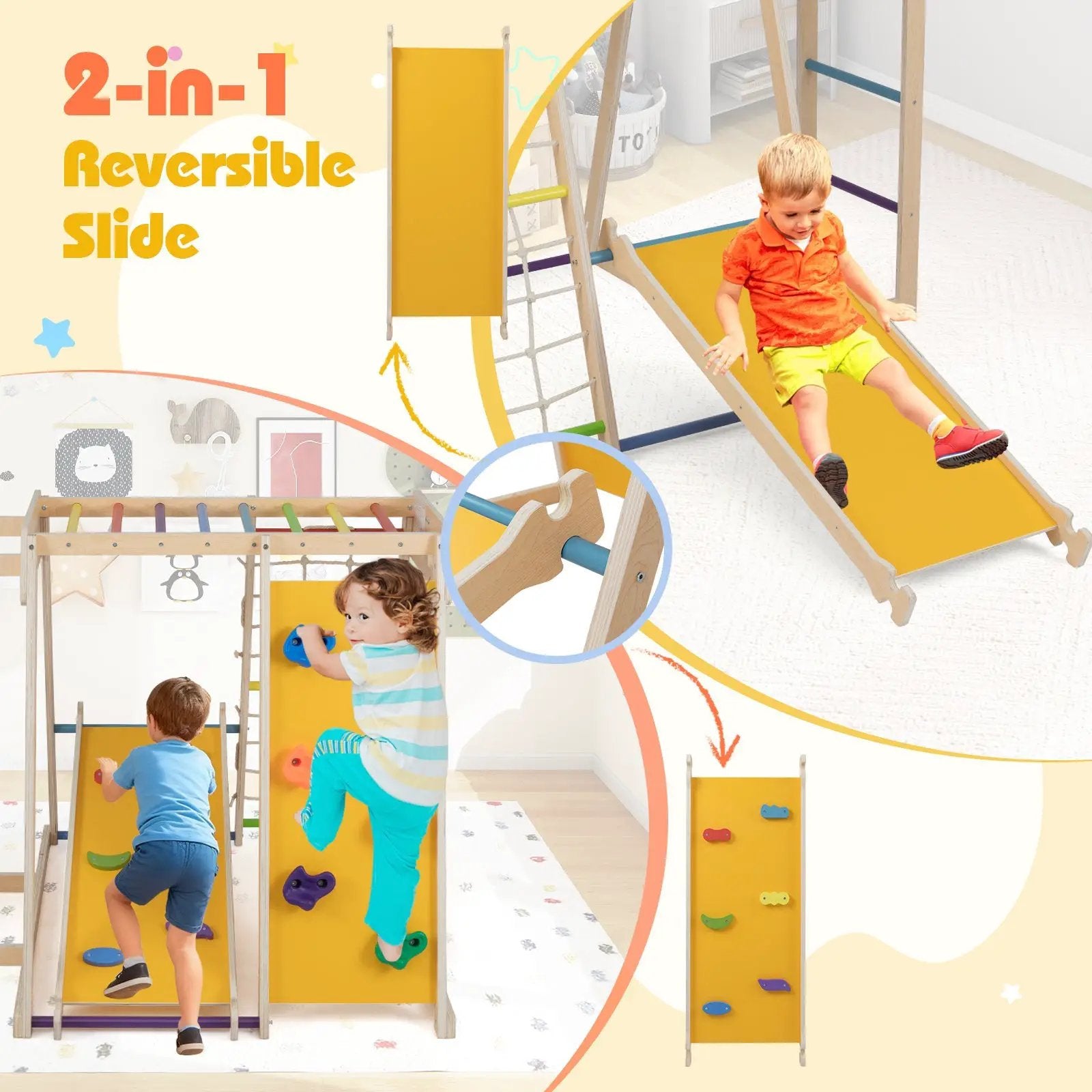 Kids Indoor Playground 6-in-1 Jungle Gym for 3-14 Years Olds by DirectDeals