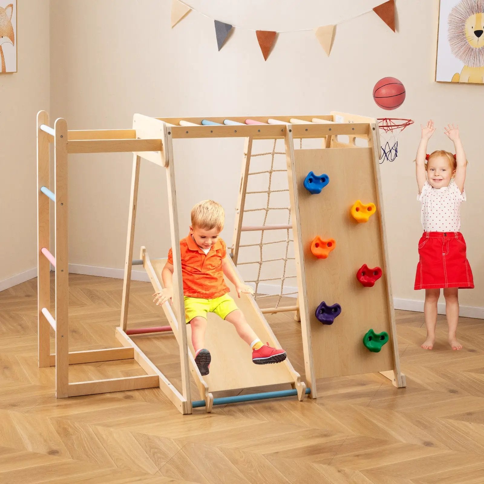 Kids Indoor Playground 6-in-1 Jungle Gym for 3-14 Years Olds by DirectDeals
