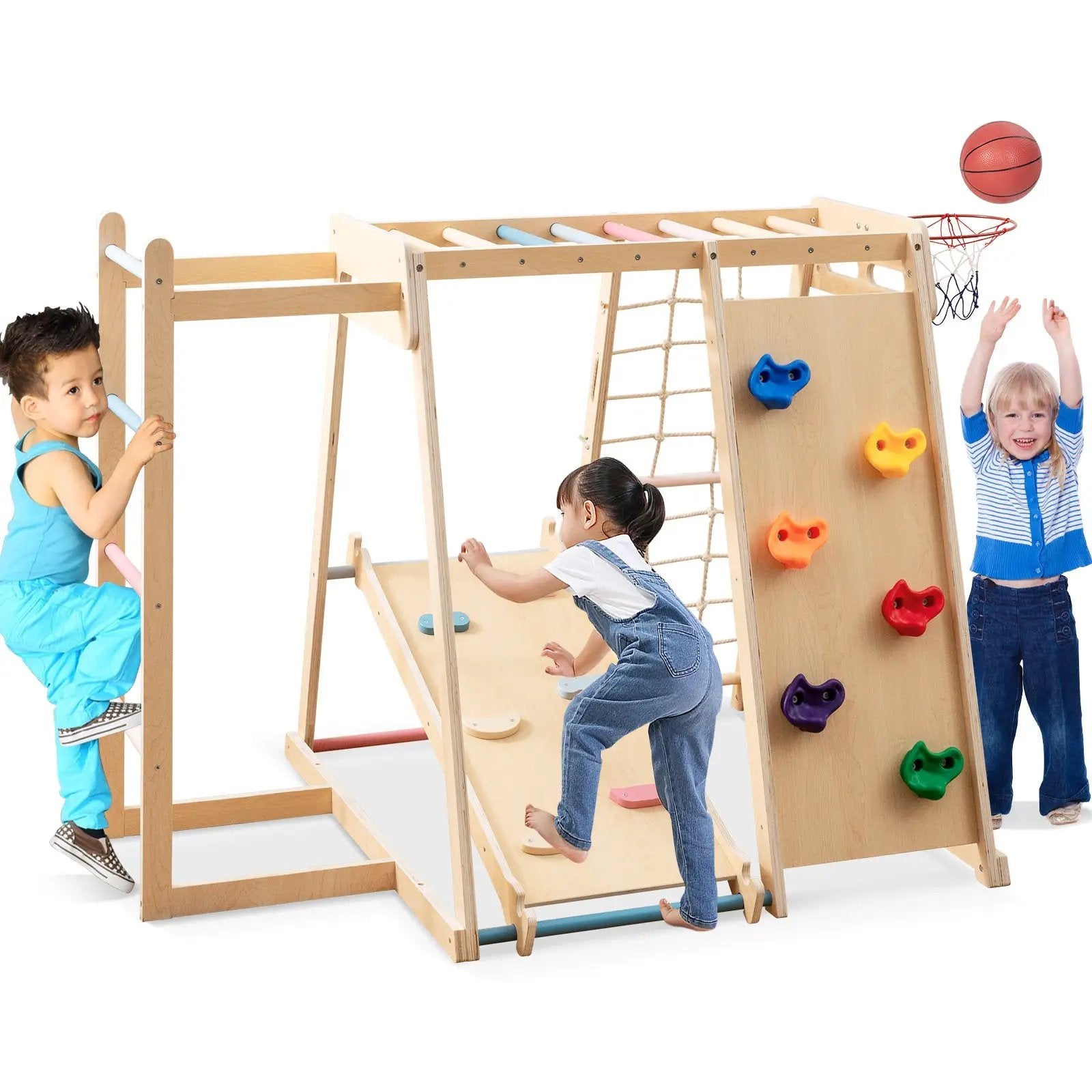Kids Indoor Playground 6-in-1 Jungle Gym for 3-14 Years Olds by DirectDeals