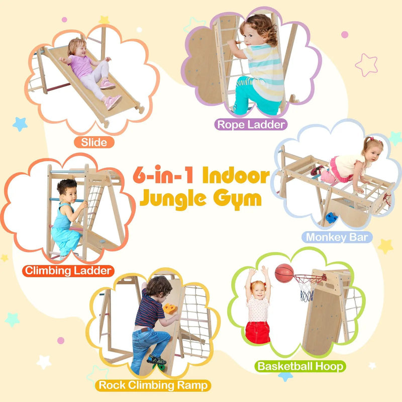 Kids Indoor Playground 6-in-1 Jungle Gym for 3-14 Years Olds by DirectDeals