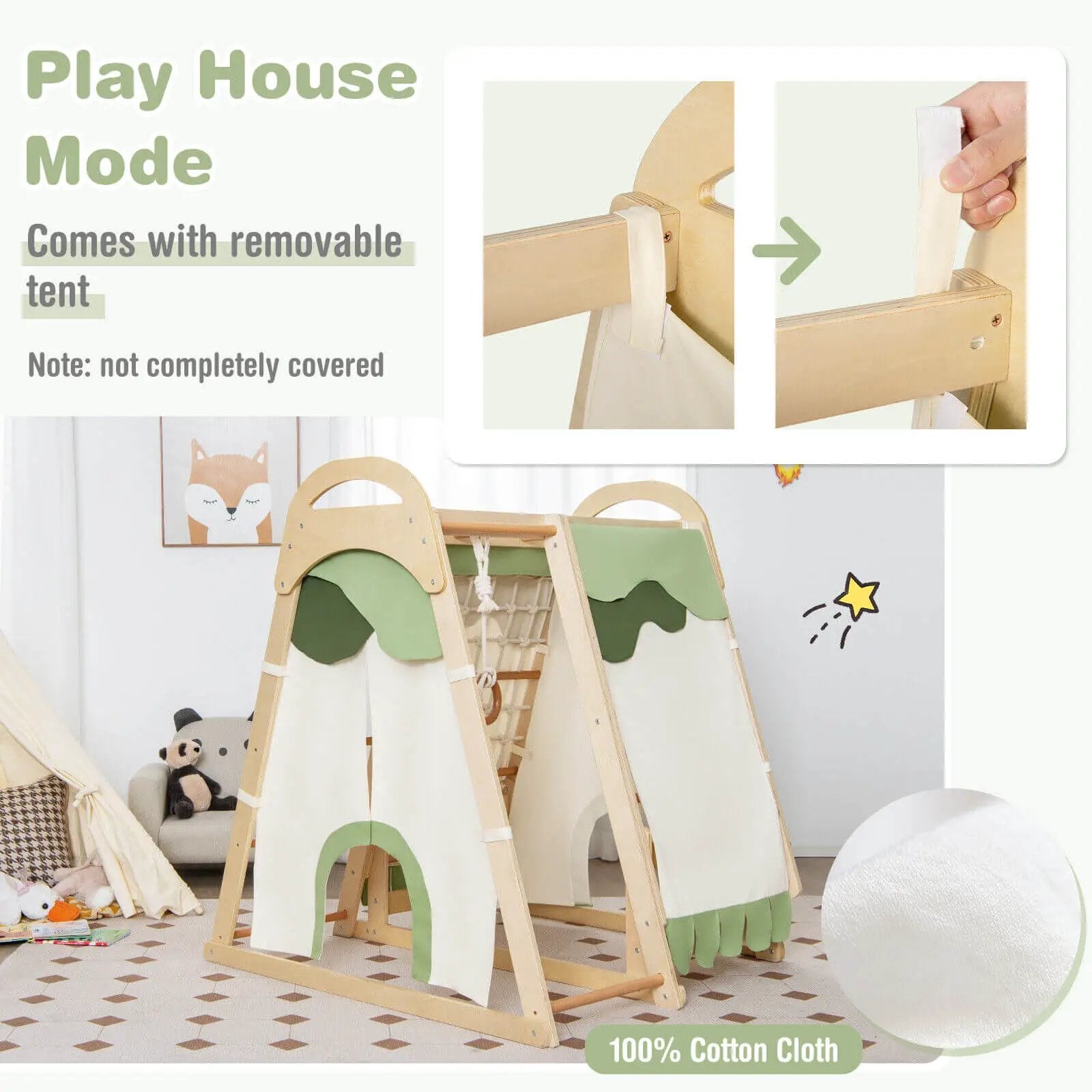 6-in-1 Wooden Kids Jungle Gym Playset with Slide Climbing Net-Natural by DirectDeals