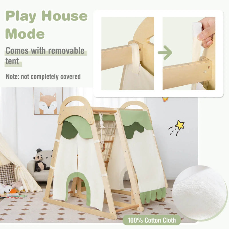 6-in-1 Wooden Kids Jungle Gym Playset with Slide Climbing Net-Natural by DirectDeals