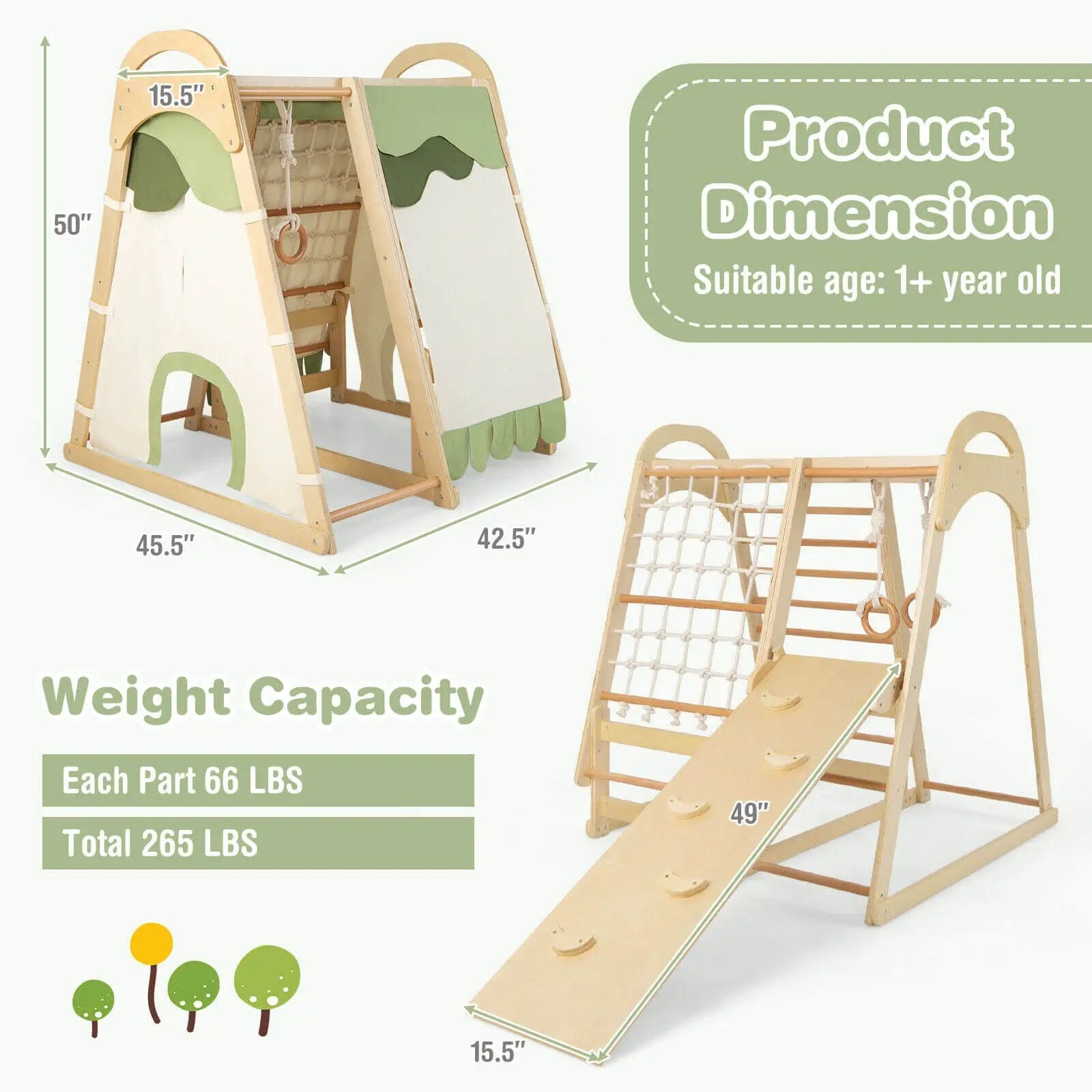 6-in-1 Wooden Kids Jungle Gym Playset with Slide Climbing Net-Natural by DirectDeals