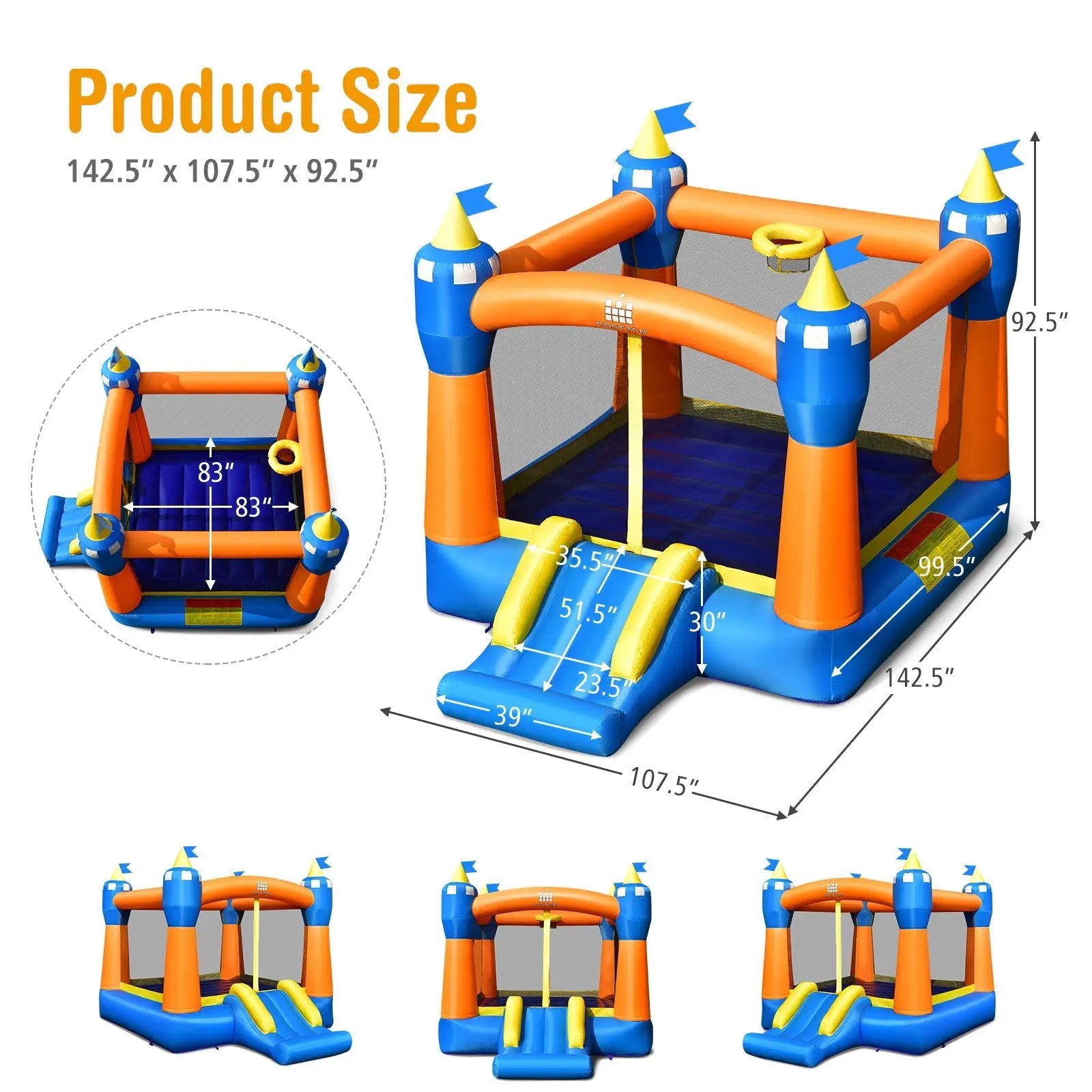 Kids Inflatable Bounce House Magic Castle with Large Jumping Area with 735W Blower by DirectDeals