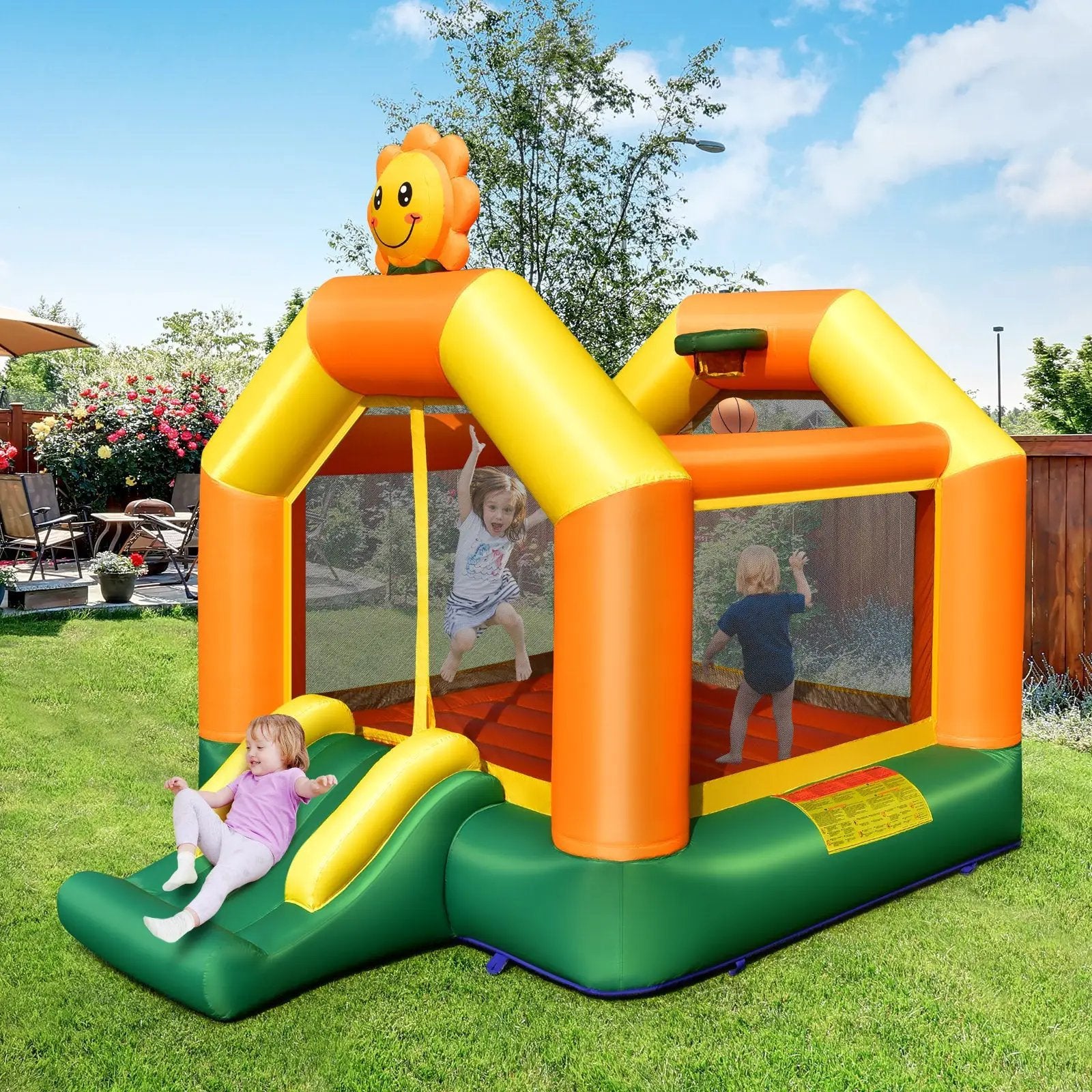 Kids Inflatable Bounce House with Slide and Basketball Rim with 735W Blower by DirectDeals