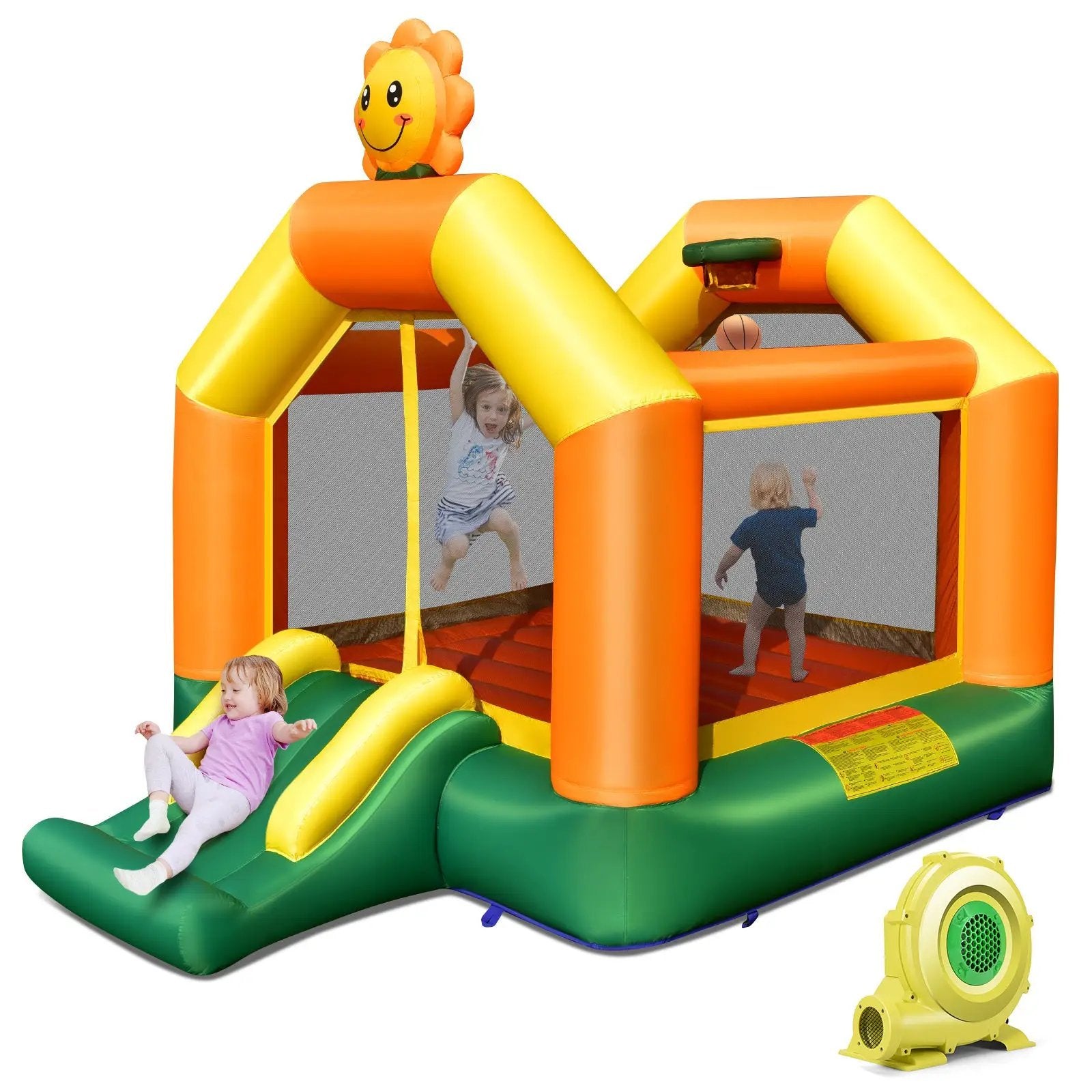 Kids Inflatable Bounce House with Slide and Basketball Rim with 735W Blower by DirectDeals