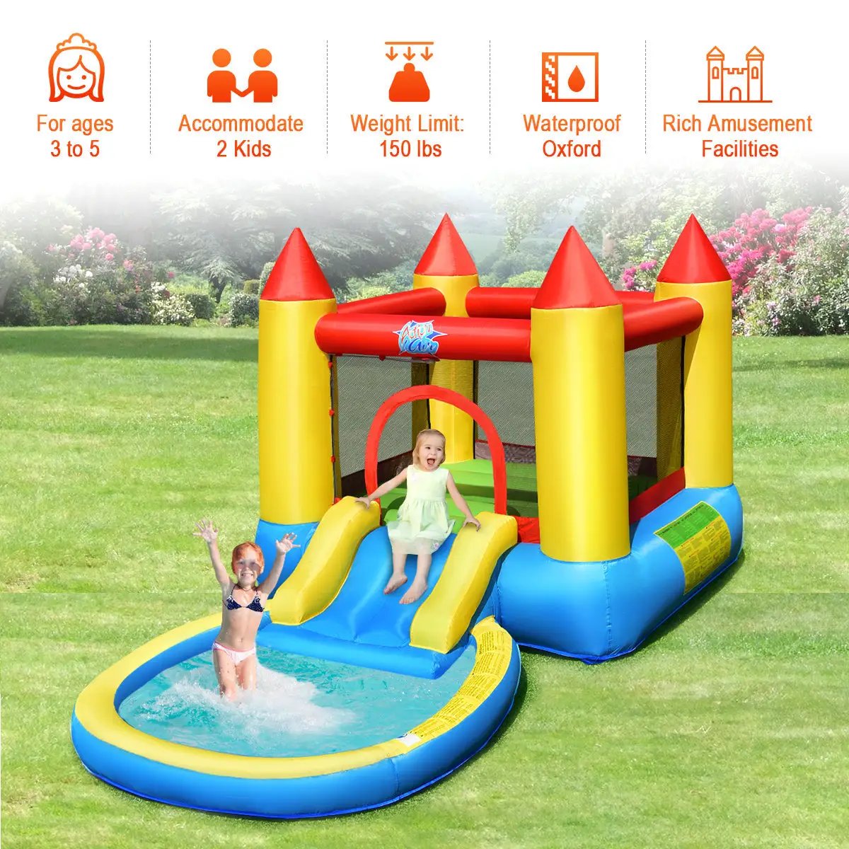 Inflatable Kids Slide Bounce House with 550w Blower by DirectDeals